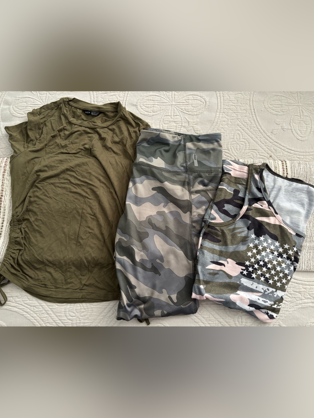 Womens Olive Green Tank and Camo Bottoms Set w extra shirt